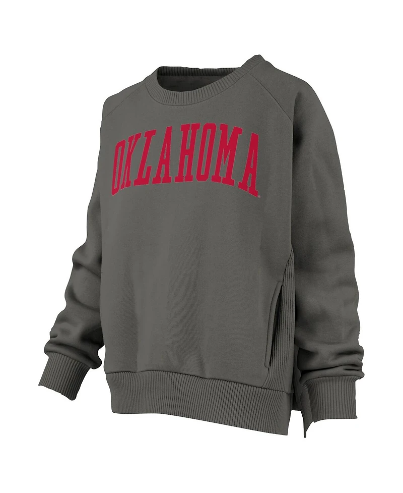 Pressbox Women's Charcoal Oklahoma Sooners Pocketed Raglan Pullover Sweatshirt