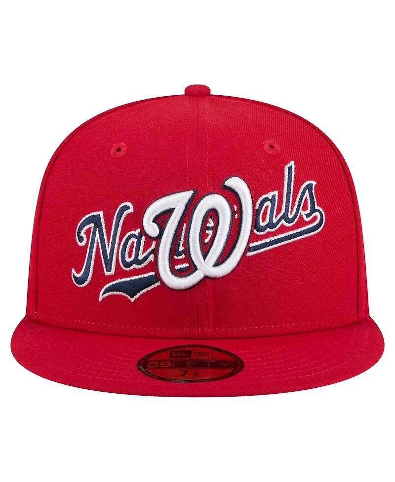 New Era Men's Red Washington Nationals Overlap 59FIFTY Fitted Hat