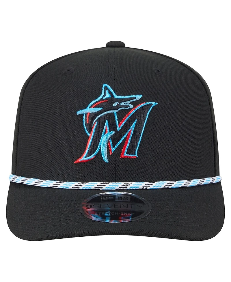 New Era Men's Black Miami Marlins Multi-Rope 9SEVENTY Stretch-Snap Hat