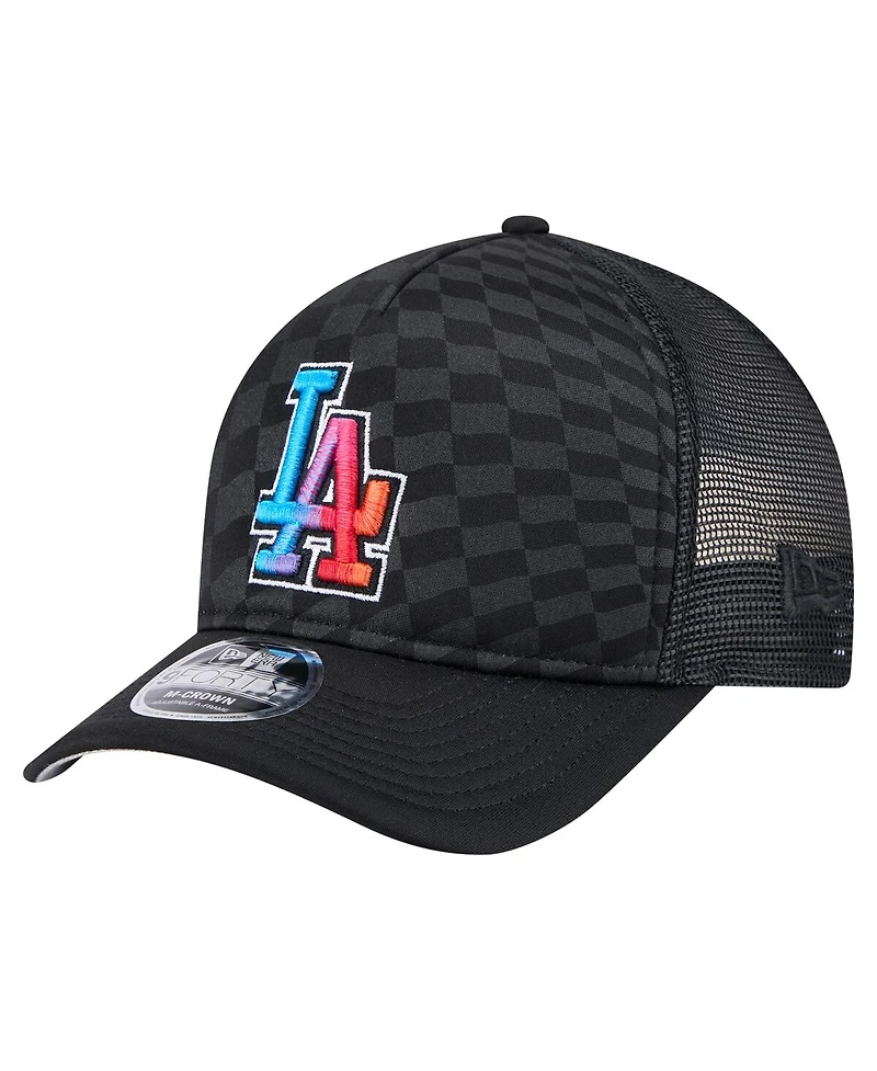 New Era Men's Black Los Angeles Dodgers Gradient 9FORTY A-Frame M-Crown Trucker Adjustable Hat