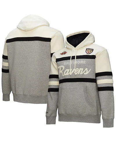 Mitchell & Ness Men's Heather Gray Baltimore Ravens Head Coach Vintage Logo Pullover Hoodie
