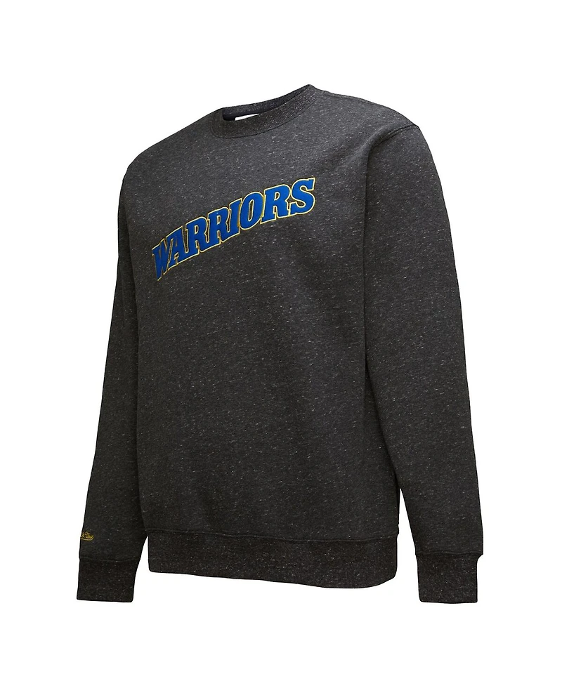 Mitchell & Ness Men's Black Golden State Warriors Out Collection Snow Washed Vintage Logo Pullover Sweatshirt