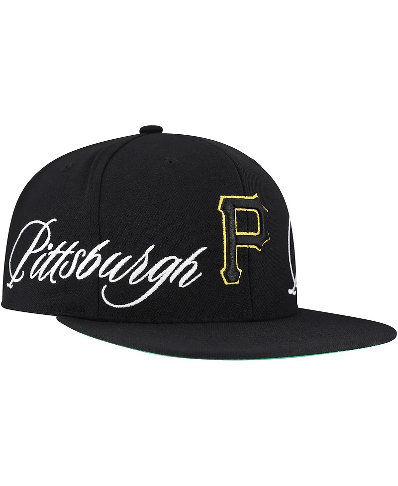 Mitchell & Ness Men's Black Pittsburgh Pirates Just Don x Mlb Lux Script Snapback Hat