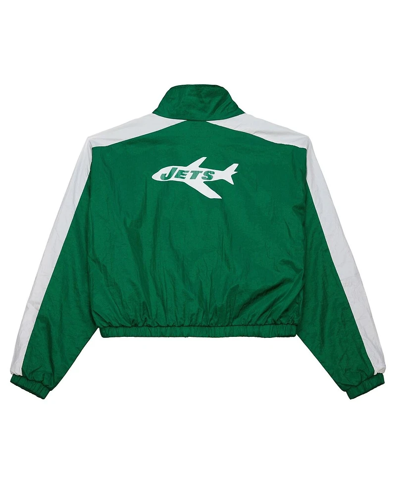 Mitchell & Ness Women's Green New York Jets Nylon Cropped Full-Zip Jacket