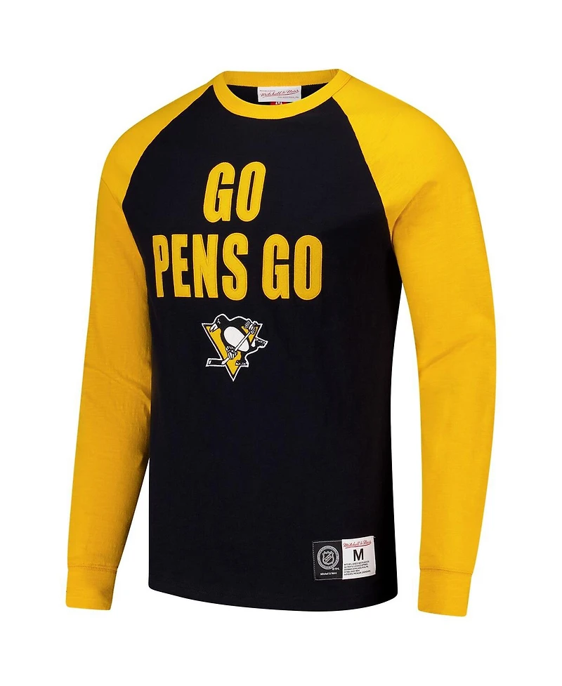 Mitchell & Ness Men's Black/Gold Pittsburgh Penguins Legendary Slub Raglan Long Sleeve T-Shirt