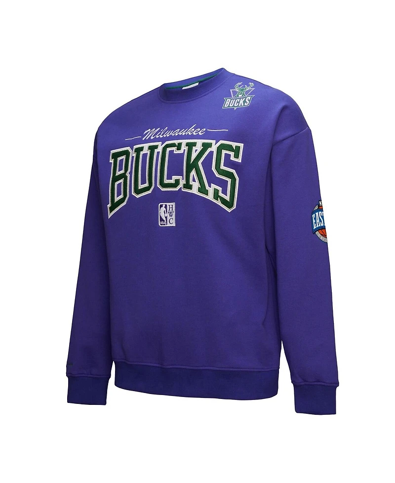 Mitchell & Ness Men's Purple Milwaukee Bucks Hardwood Classics There Back 2.0 Vintage Pullover Sweatshirt