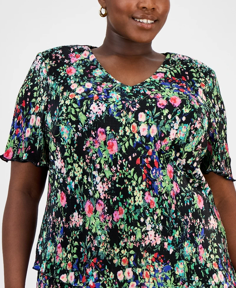 Connected Plus Pleated Tiered Floral Sheath Dress