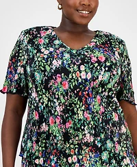 Connected Plus Pleated Tiered Floral Sheath Dress
