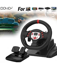 180° Racing Steering Wheel with Pedals – Adjustable Tilt & Height, Dual Motor Vibration for Pc, PS3, PS4, Switch, and Android