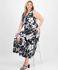 Connected Plus Printed Twisted-Front Maxi Dress