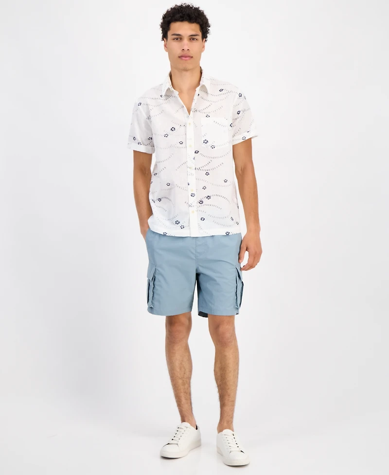 Sun + Stone Men's Damien Short Sleeve Abstract Print Linen Blend Button-Front Shirt, Exclusively at Macy's