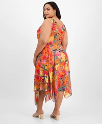Robbie Bee Plus Cowl-Neck Sleeveless Handkerchief-Hem Dress