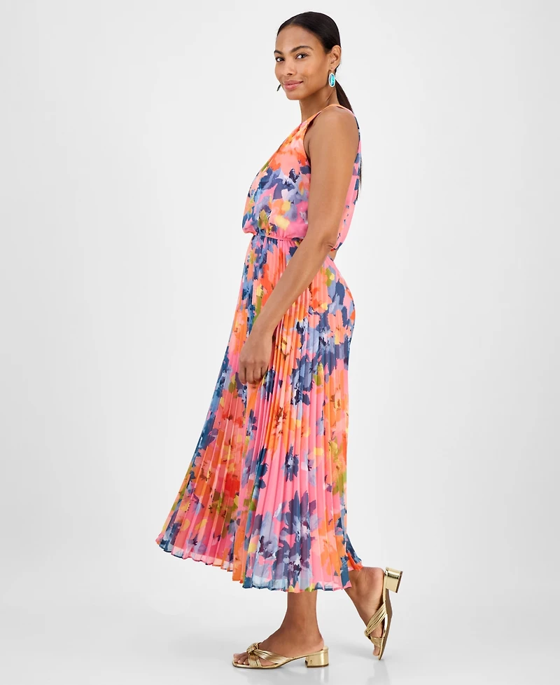 Robbie Bee Petite Printed Sleeveless Pleat-Skirt Maxi Dress
