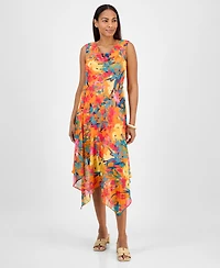 Robbie Bee Petite Cowl-Neck Sleeveless Handkerchief-Hem Dress