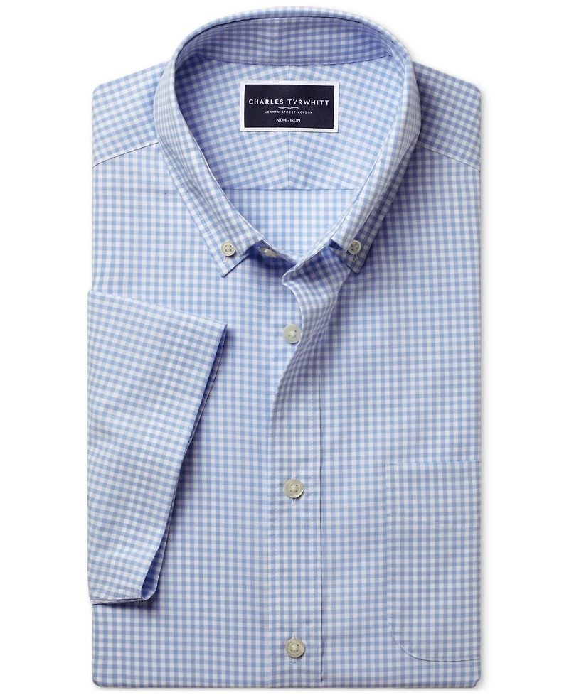 Charles Tyrwhitt Men's Slim Fit Short Sleeve Wrinkle-Resistant Button-Down Shirt