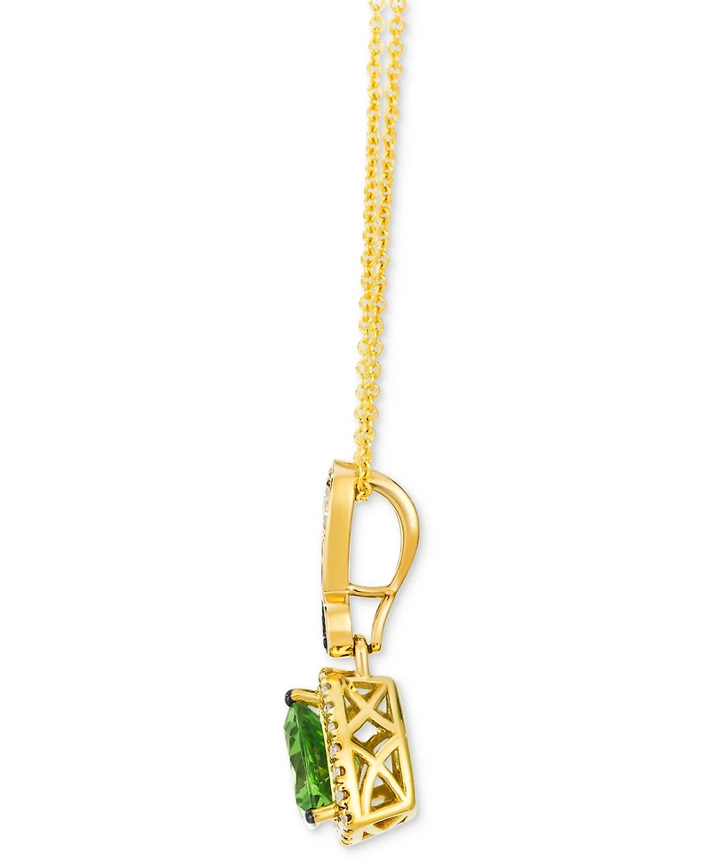 Le Vian Green Apple Peridot (1-1/8 ct. t.w.) & Diamond (1/5 ct. t.w.) Trillion Halo Adjustable 20" Pendant Necklace in 14k Gold