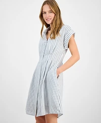 julia jordan Women's Striped Cap-Sleeve Button-Front Dress