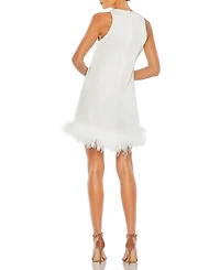 Mac Duggal Women's Feathered Hem High Neck Sleeveless A Line Dress