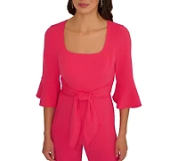 Adrianna Papell Women's Tie-Front Bell-Sleeve Knit Crepe Jumpsuit