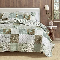 Linery & Co. All Season Floral Stitched Quilt Set with Shams - Floral grid