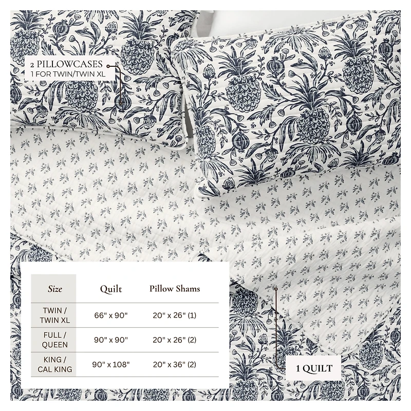 Linery & Co. Cotton Stitched Reversible Coastal Quilt and Sham Set