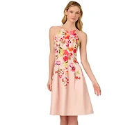 Adrianna Papell Women's Floral-Print Pleated Fit & Flare Halter Dress