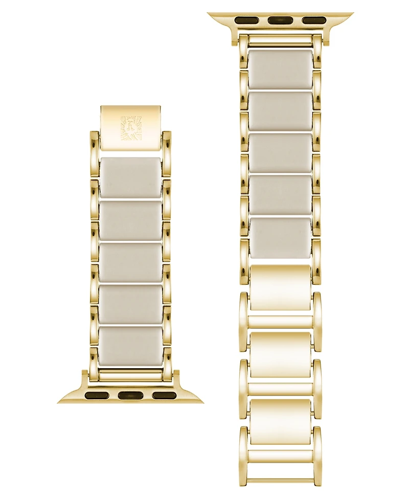 Anne Klein Women's Ivory Rubberized Link with Gold-Tone Alloy Metal Band for Apple Watch 44/45/46/49mm
