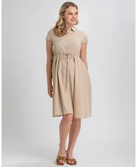 Pietro Brunelli Maternity Poplin Nursing Friendly Button-Front Drawstring Viola Shirt Dress
