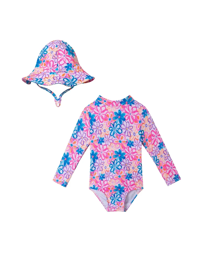 Andy & Evan Baby Girls Floral Print Rashguard w/Hat