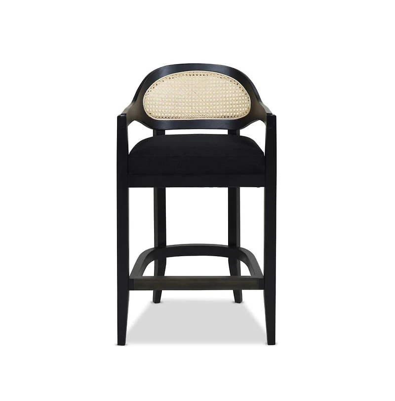 Mid-Century Modern 26" Counter Stool, 1PK Cane Back Bar Chair, Solid Oak Frame for Kitchen Island & Home Bar-The Pop