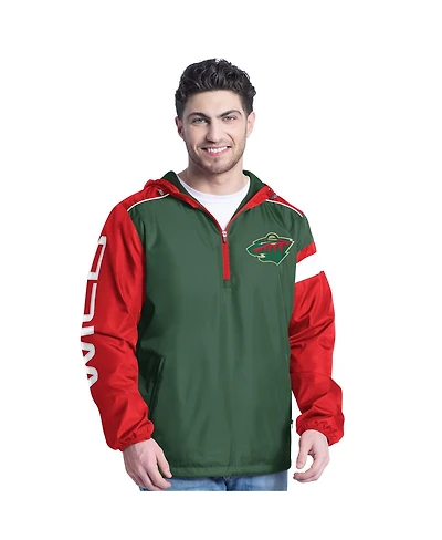 G-iii Sports by Carl Banks Men's Green/Red Minnesota Wild Lateral Half-Zip Hoodie Jacket