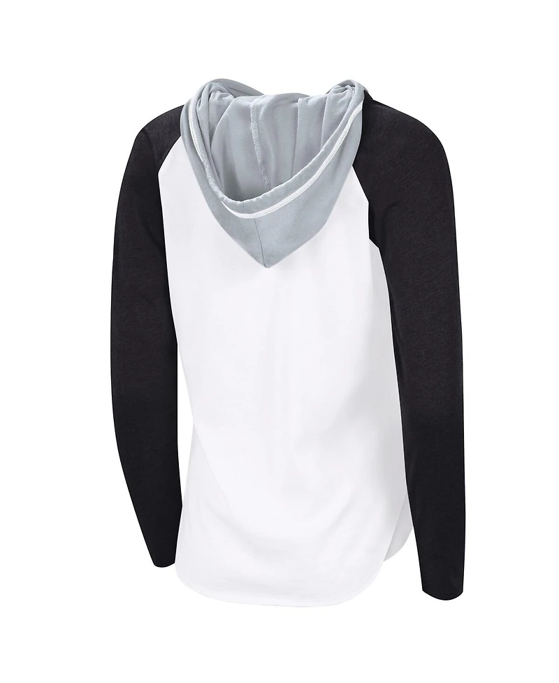 G-iii 4Her by Carl Banks Women's White/Black Los Angeles Kings Vip Raglan Long Sleeve Hoodie T-Shirt