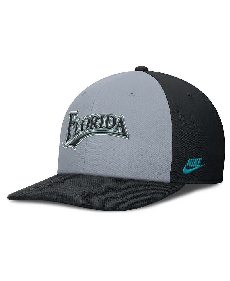 Nike Men's Gray/Black Florida Marlins Cooperstown Collection Pro Performance Snapback Hat