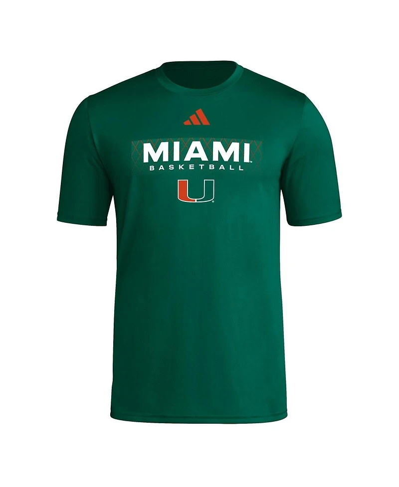 Adidas Men's Green Miami Hurricanes Basketball Locker On-Court The Fade Pregame Aeroready T-Shirt