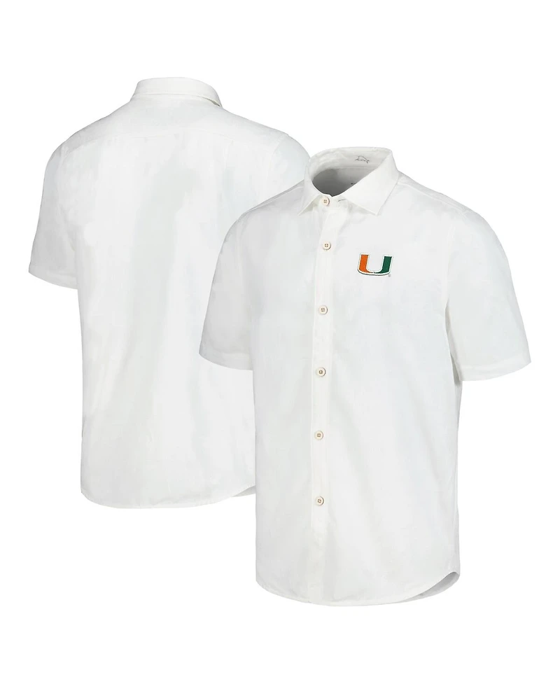 Tommy Bahama Men's White Miami Hurricanes Coconut Point Palm Vista Island Zone Camp Button-Up Shirt