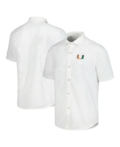 Tommy Bahama Men's White Miami Hurricanes Coconut Point Palm Vista Island Zone Camp Button-Up Shirt