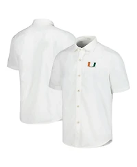 Tommy Bahama Men's White Miami Hurricanes Coconut Point Palm Vista Island Zone Camp Button-Up Shirt
