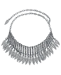 Bling Jewelry Native American Style Bohemian Boho Dangling Feather Wide Choker Necklace Western Jewelry Oxidized Silver Plated