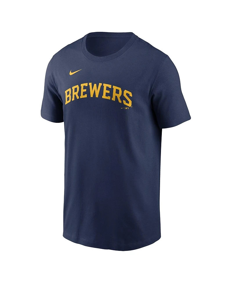 Nike Men's William Contreras Navy Milwaukee Brewers Fuse Name Number T-Shirt