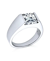 Bling Jewelry Traditional 3CT Blue Clear Cubic Zirconia Cz Square Solitaire Ring Pinky Silver Plated