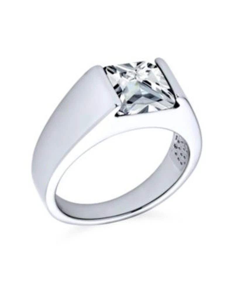 Bling Jewelry Traditional 3CT Blue Clear Cubic Zirconia Cz Square Solitaire Ring Pinky Ring Silver Plated