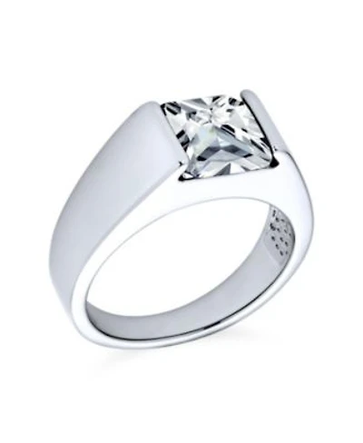 Bling Jewelry Traditional 3CT Blue Clear Cubic Zirconia Cz Square Solitaire Ring Pinky Ring Silver Plated