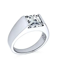 Bling Jewelry Traditional 3CT Blue Clear Cubic Zirconia Cz Square Solitaire Ring Pinky Ring Silver Plated