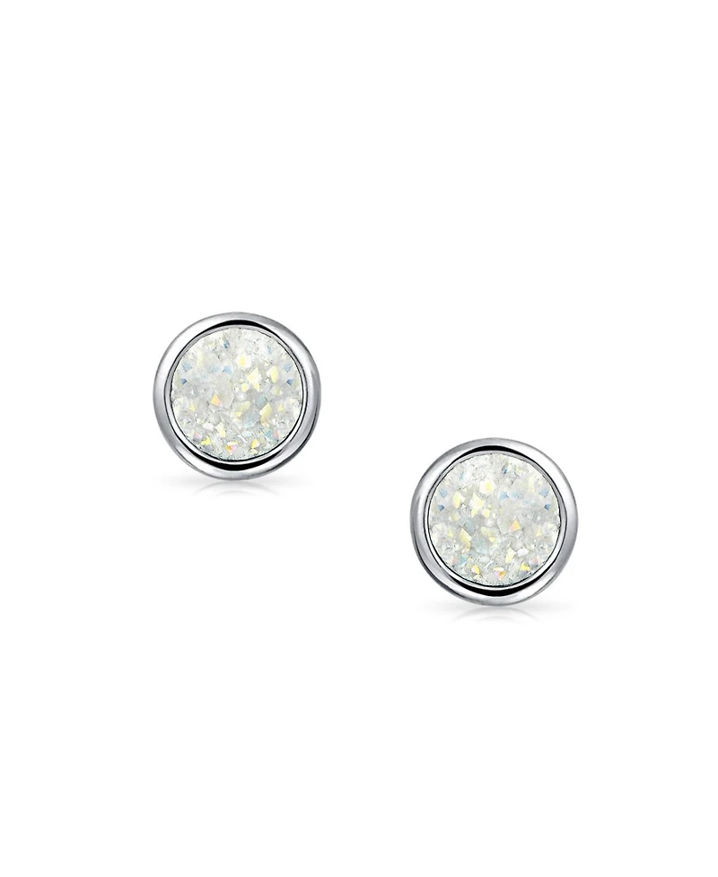 Bling Jewelry Boho Simple Fashion Bezel Set Druzy Quartz Stud Earrings Silver Plated Brass