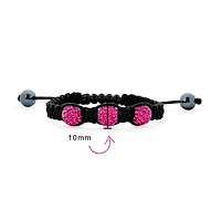 Bling Jewelry Pink Black Crystal Ball Bead Shamballa Inspired Bracelet Small Wrist String Cord Adjustable Stackable