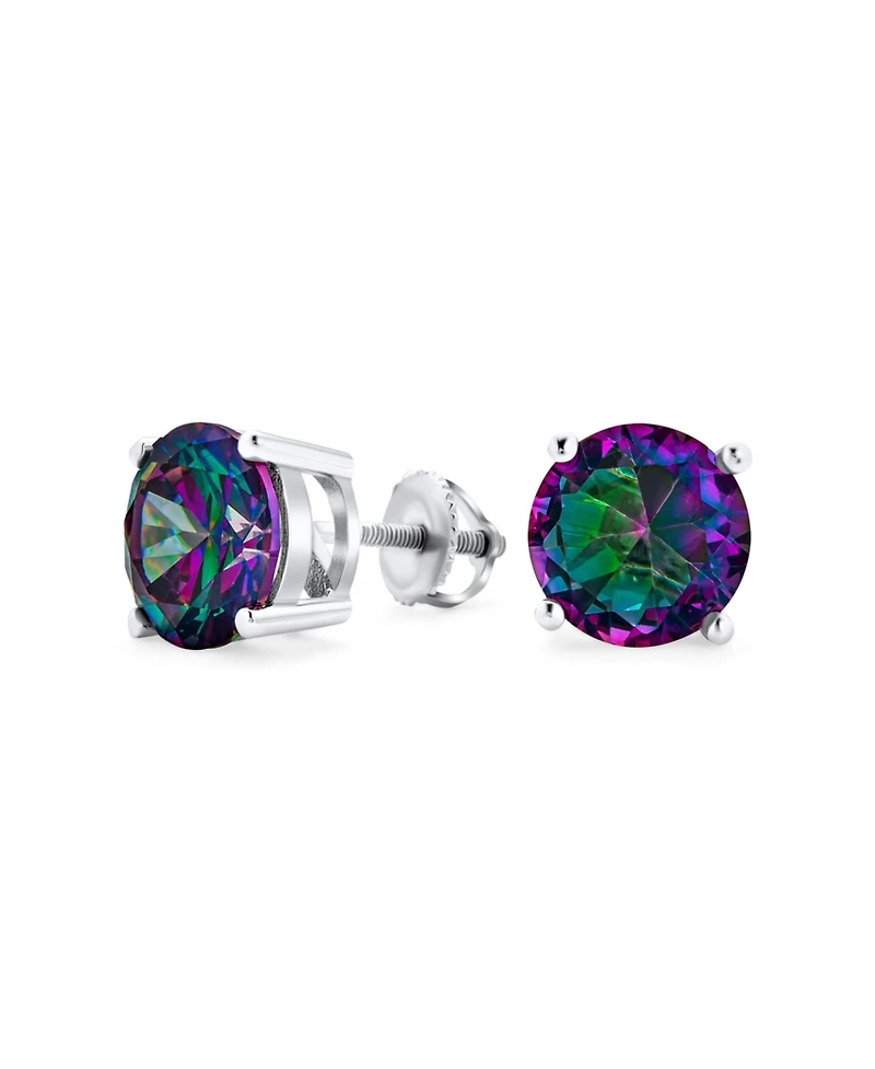 Bling Jewelry Round Black Mystic Rainbow Cubic Zirconia Solitaire Cz Stud Earrings .925 Sterling Silver Screw Back