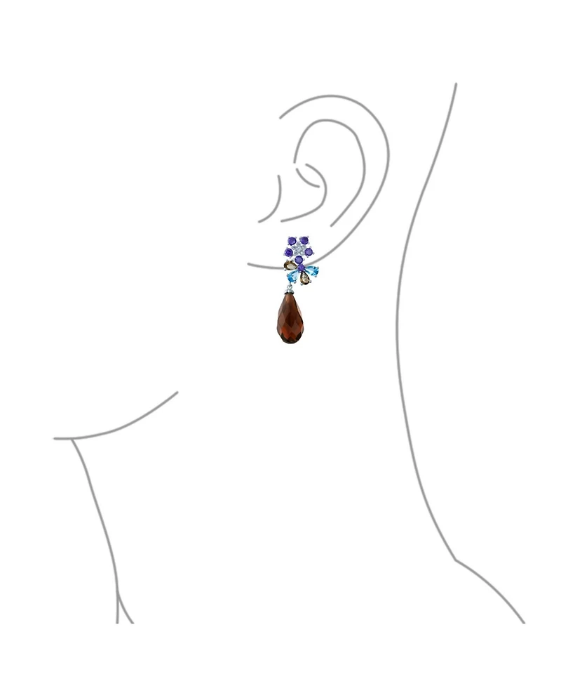 Bling Jewelry Purple Burgundy Cz Cubic Zirconia Fashion Flower Statement Dangle Teardrop Earrings Silver Plated