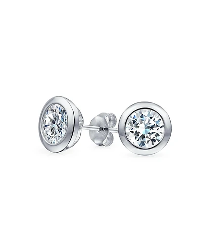 Bling Jewelry Bezel Round Solitaire Cubic Zirconia Cz Martini Stud Earrings Sterling Silver