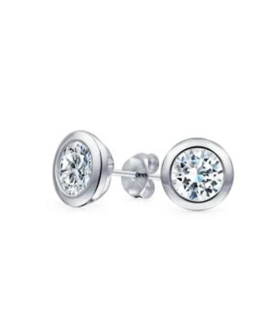 Bling Jewelry Bezel Round Solitaire Cubic Zirconia Cz Martini Stud Earrings Sterling Silver