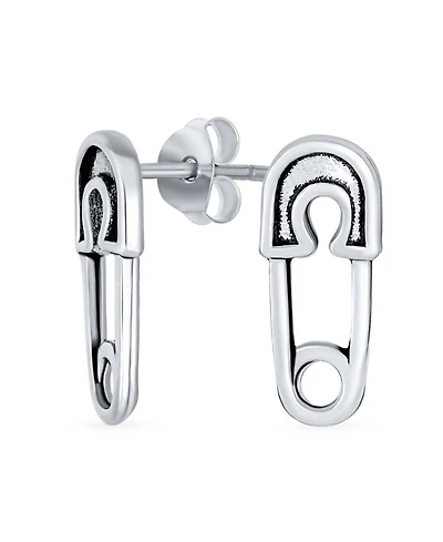 Bling Jewelry Inspirational Symbol Support For Displaced People Punk Rock Biker Jewelry Safety Pin Stud Earrings Oxidized .925 Sterling Silver